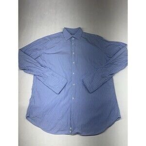ARMANI COLLEZIONI ITALY Mens Sz 15.5/39 French Cuff Dress Shirt Blue Stripe EUC